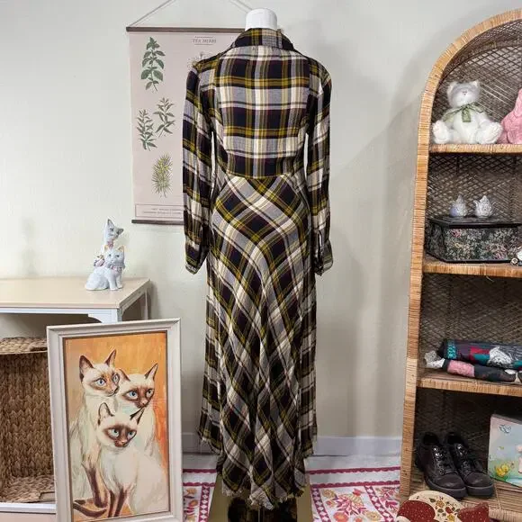 Natural Life Plaid Maxi Shirt Dress Fairy Grunge Whimsigoth Lagenlook Boho M - Picture 2 of 8